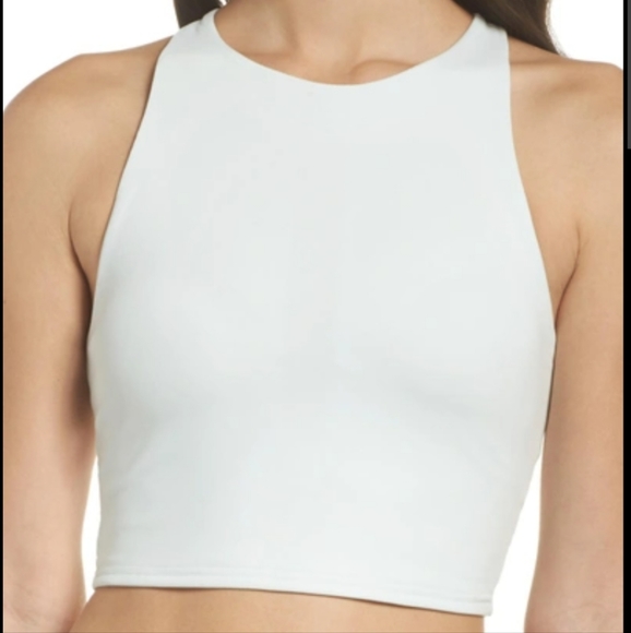 Alo yoga movement sports bra crop top seaglass marine mint lace up small - Picture 3 of 8